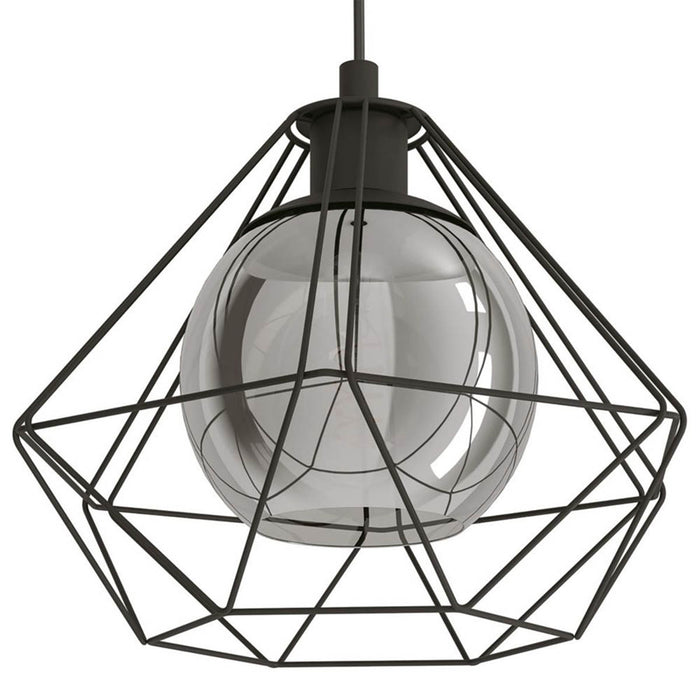 Eglo Pendant Ceiling Light Single Cage Steel Black Smoked Industrial Adjustable - Image 2