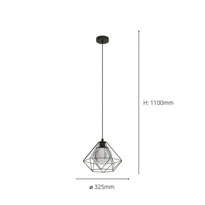 Eglo Pendant Ceiling Light Single Cage Steel Black Smoked Industrial Adjustable - Image 5