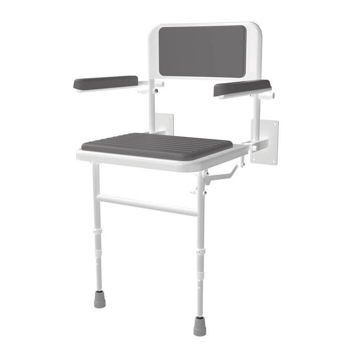 Shower Seat Stool Wall-Mounted with Back Rest Legs Adjustable White/Grey - Image 1