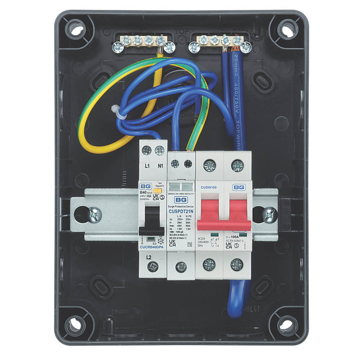 Sync Energy  IP66 Weatherproof Outdoor 5-Module 3-Way Part-Populated  EV Charger Consumer Unit with SPD - Image 4