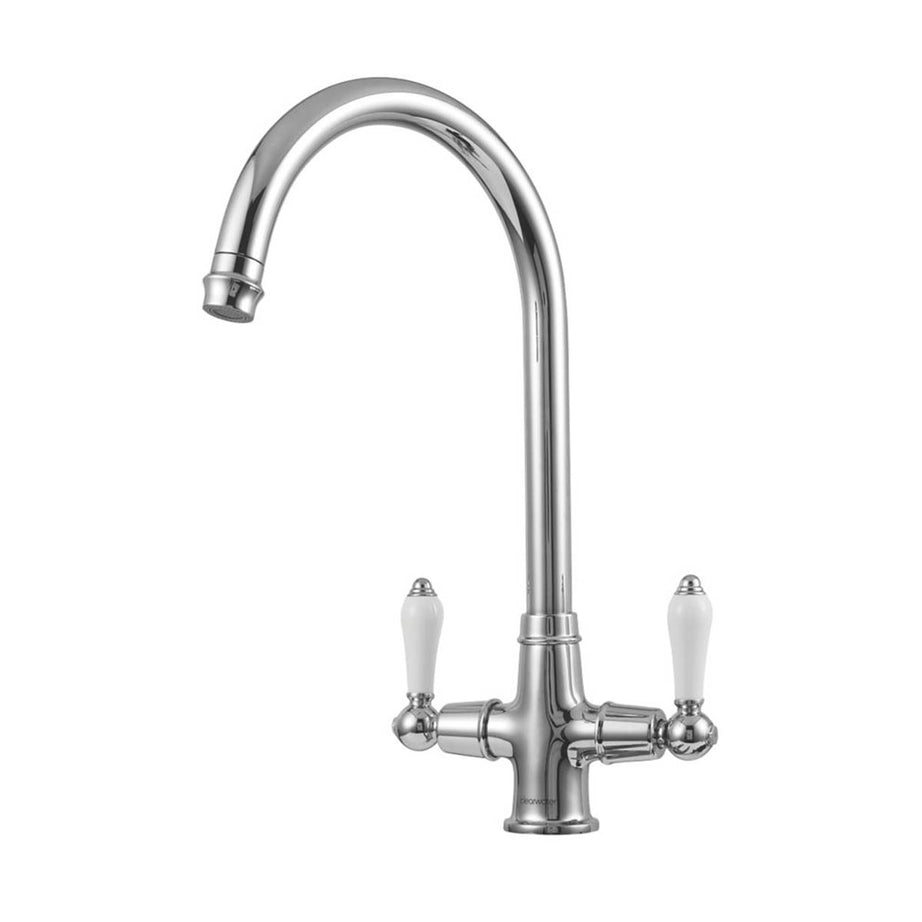 Kitchen Tap Monobloc Mixer Double Lever 1/4 Turn Twist Spray Swivel Spout Faucet - Image 1