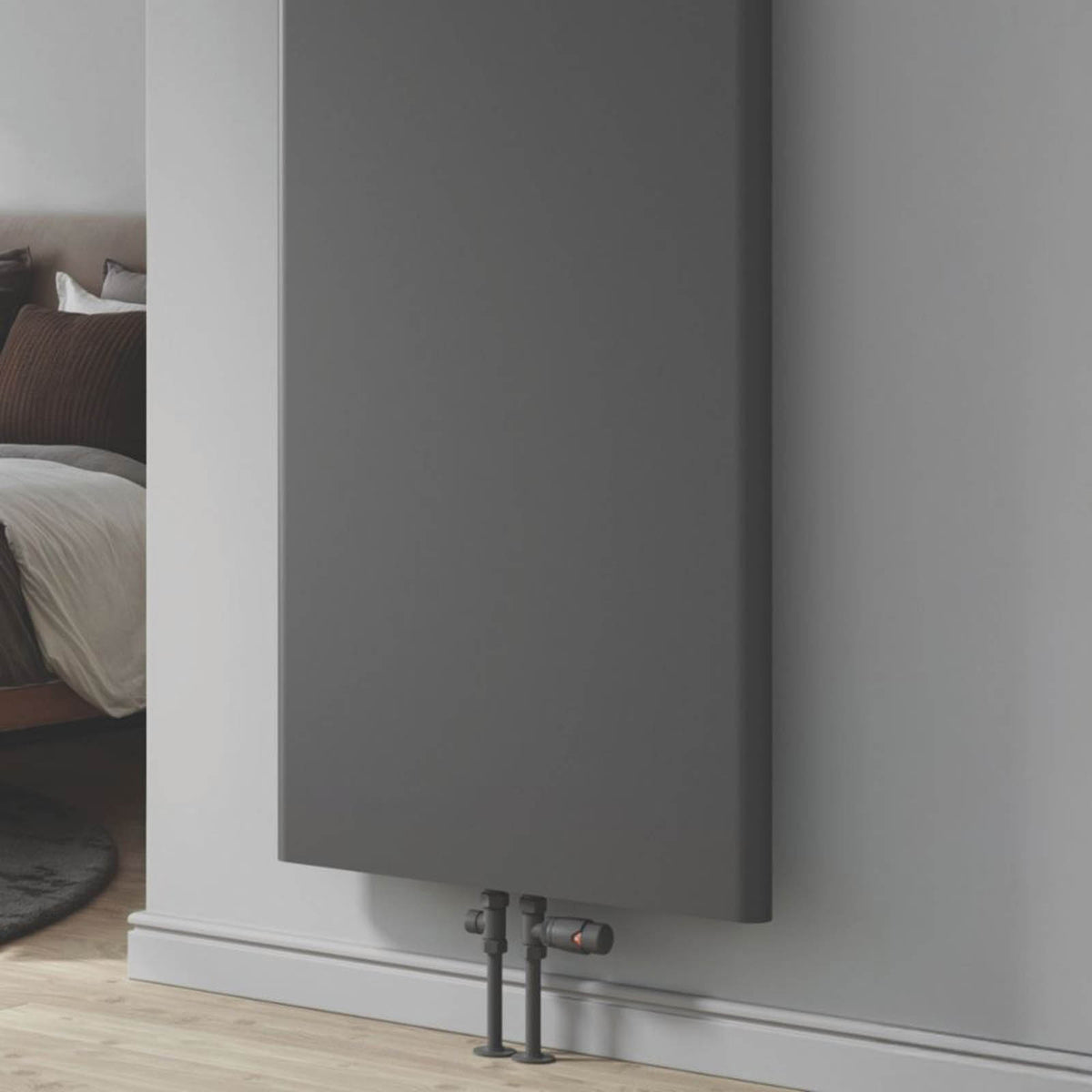Reina Modal TRV 15mm x 15mm Anthracite Straight & L/S Designer Thermostatic Radiator Valve & Lockshield - Image 2