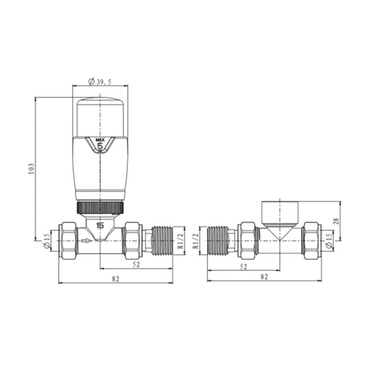 Reina Modal TRV 15mm x 15mm Anthracite Straight & L/S Designer Thermostatic Radiator Valve & Lockshield - Image 3