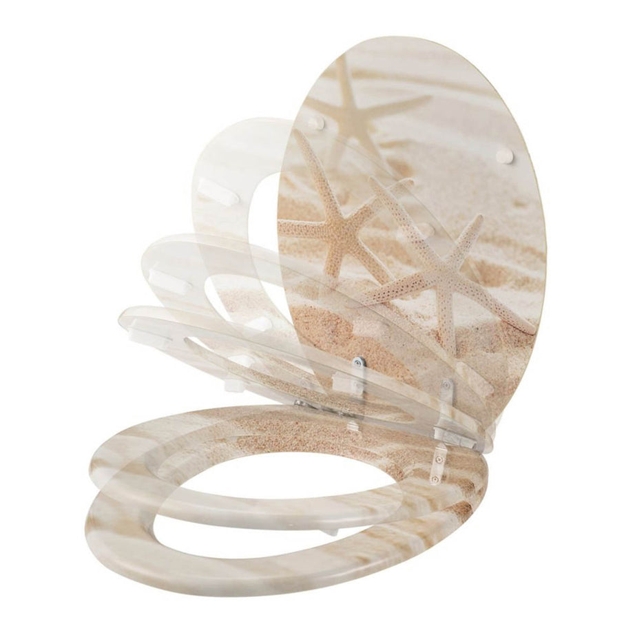 Bathroom Toilet Seat Soft-Close Moulded Wood Beach Print Round Adjustable - Image 5