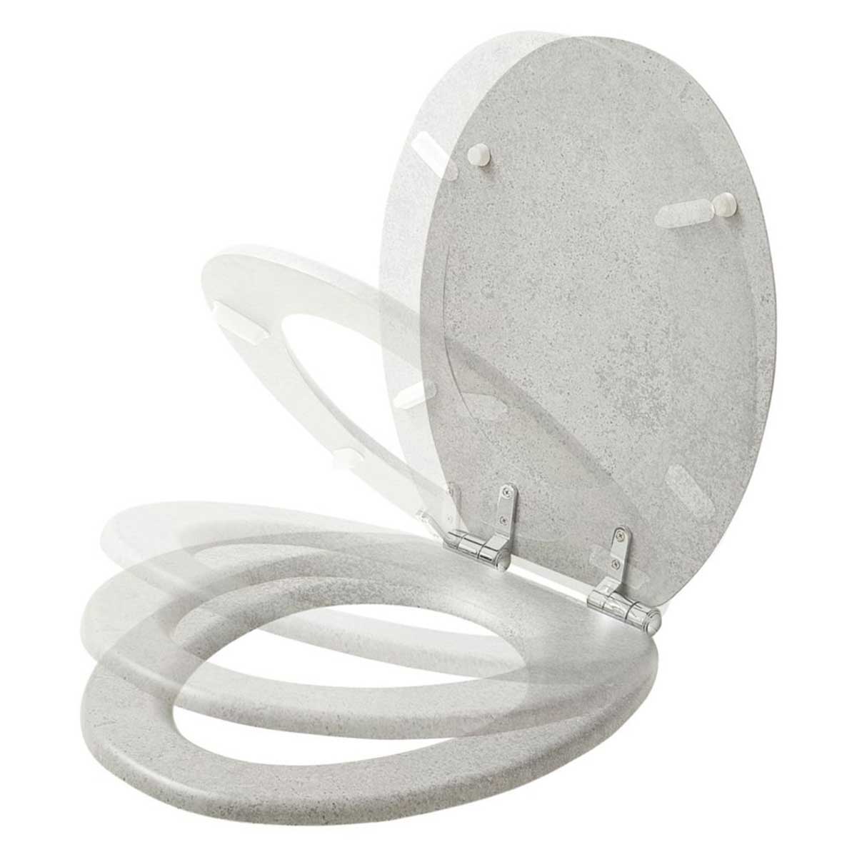 Bathroom Toilet Seat Soft-Close Moulded Wood Concrete Grey Oval Adjustable - Image 5