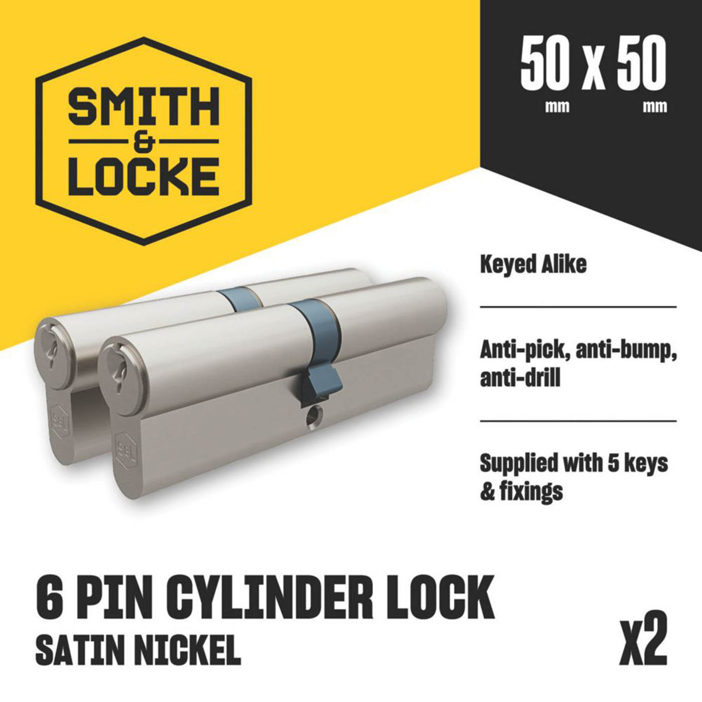 Smith & Locke Euro Double Cylinder Locks 1 Star 6-Pin 100mm Satin Nickel 2 Pack - Image 5