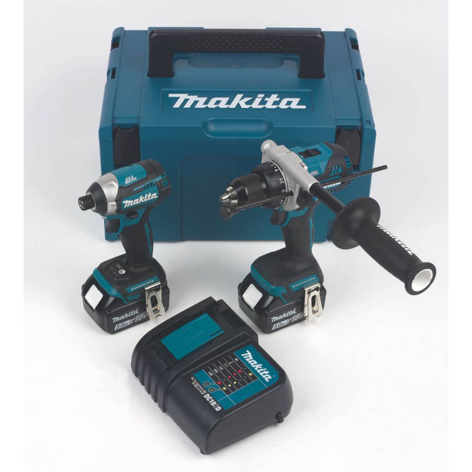 Makita Combi Drill Impact Driver Kit Cordless 18V 2x5.0Ah Li-Ion DLX2412STJ - Image 1