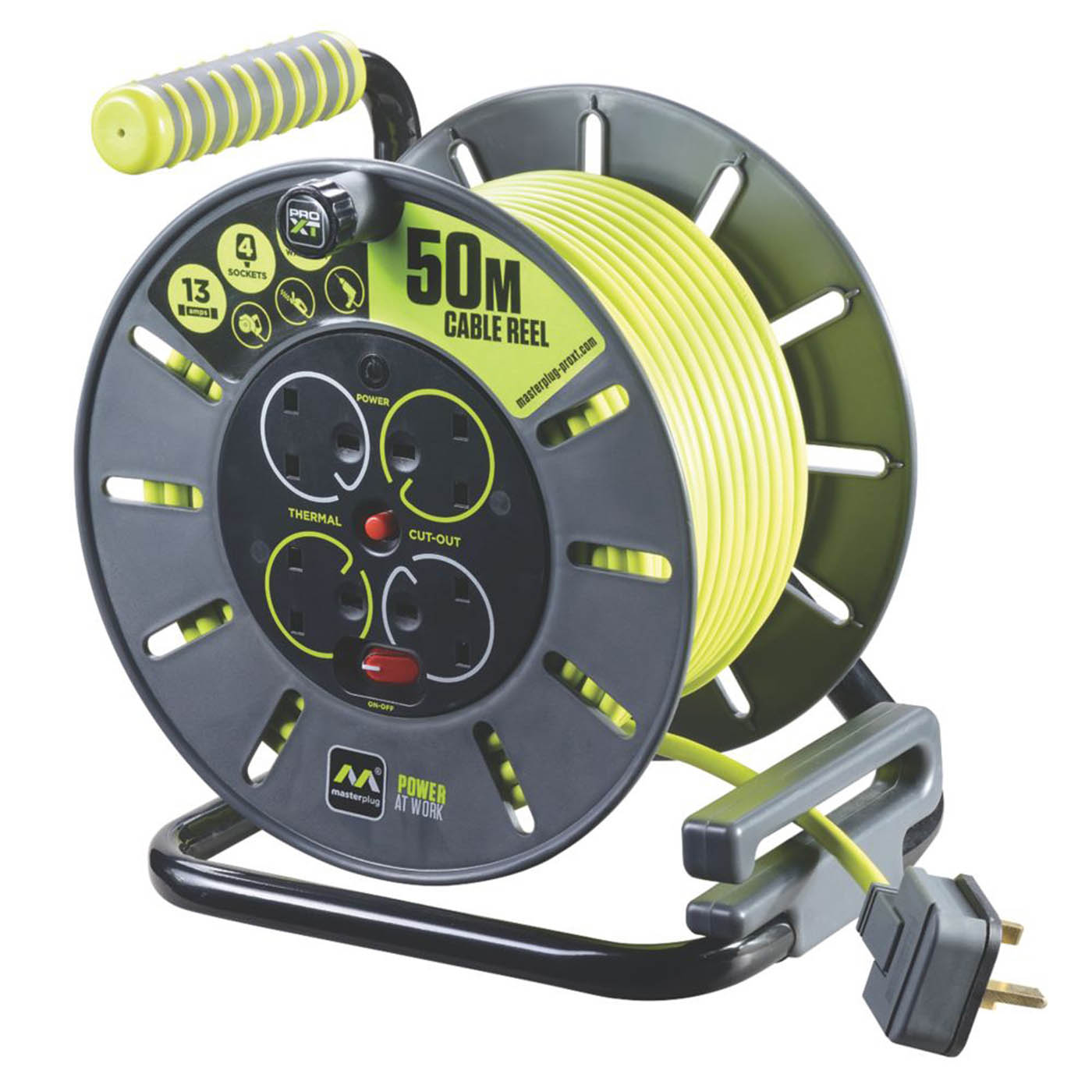 Cable Reel Large Sturdy Drum Lightweight LED Power Indicator 13A 4-Gang 50m 240V - Image 1