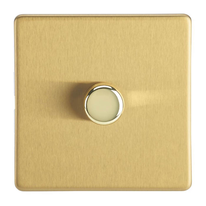 Dimmer Wall Switch 1-Gang 2-Way Rotary Push On/Off Brushed Brass Screwless - Image 2