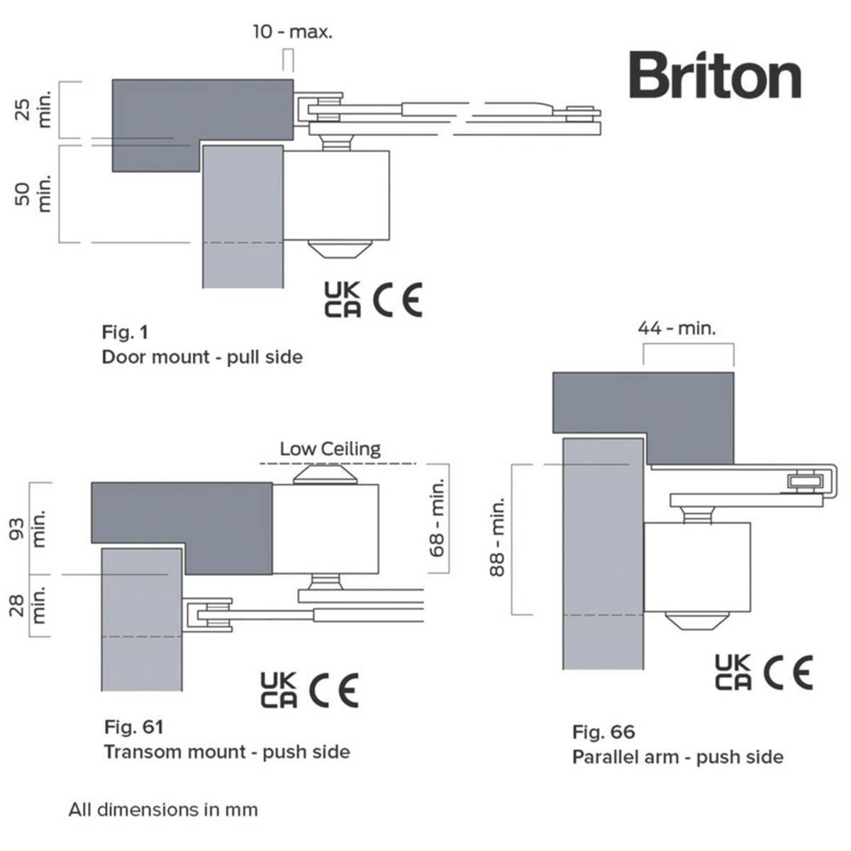 Briton Overhead Door Closer Fire Rated 2003V Silver Adjustable Max 80 kg - Image 4