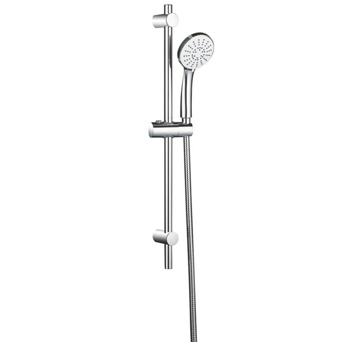 Shower Rail Kit Spray Head Hose Modern Chrome 3 Spray Patterns Round  Bathroom - Image 1