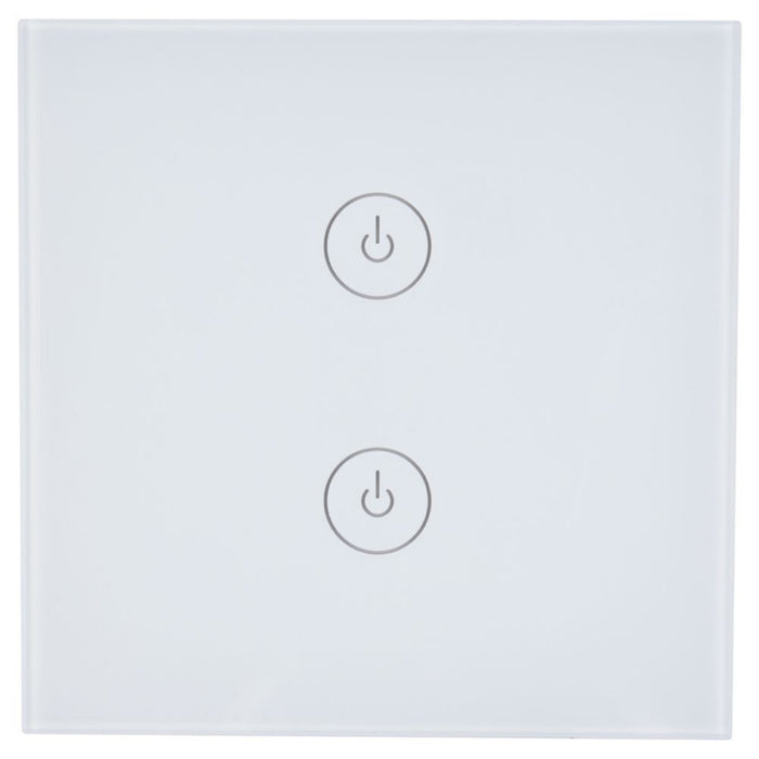 Smart Light Switch 2 Gang 1 Way Push-Button Switch White Timer Tempered Glass - Image 1