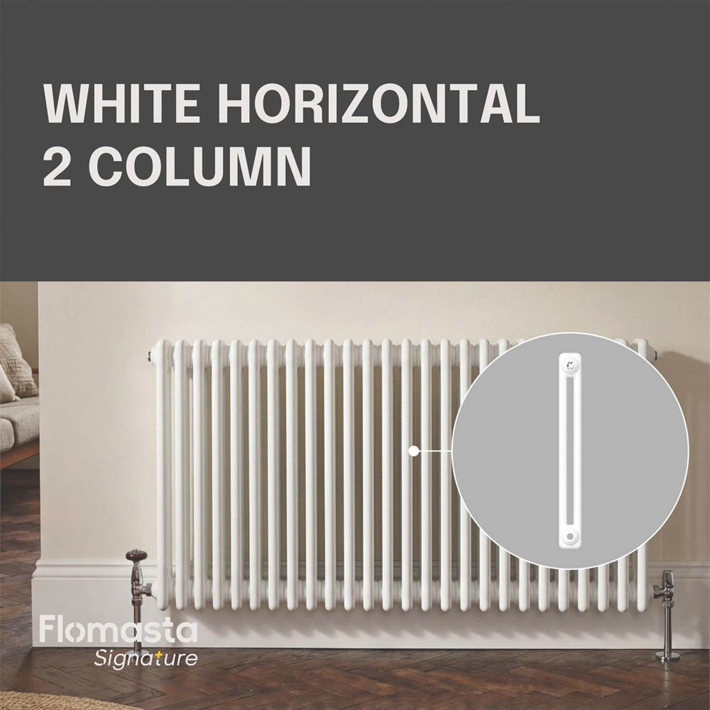 Flomasta 600mm x 1415mm 4978BTU White Horizontal 2 Column Radiator - Image 3