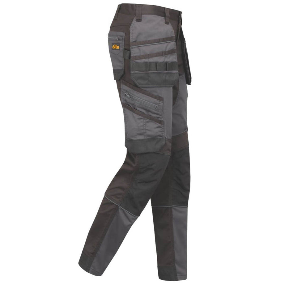 Site Work Trousers Mens Slim Fit Grey Black Multi Pockets Stretch 34"W 32"L - Image 3