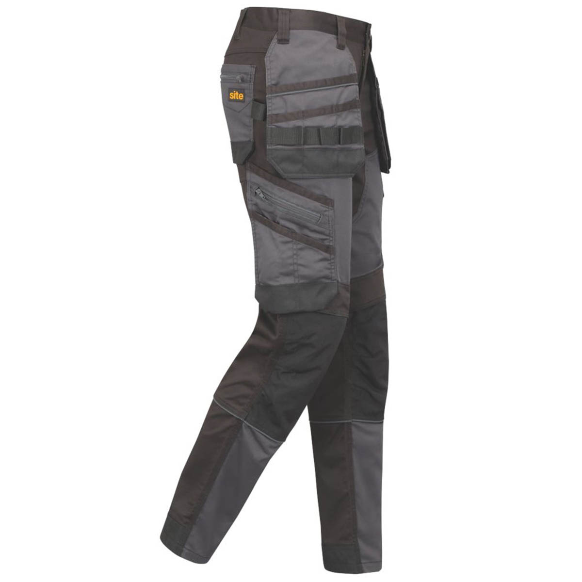 Site Work Trousers Mens Slim Fit Grey Black Multi Pockets Stretch 34"W 32"L - Image 3