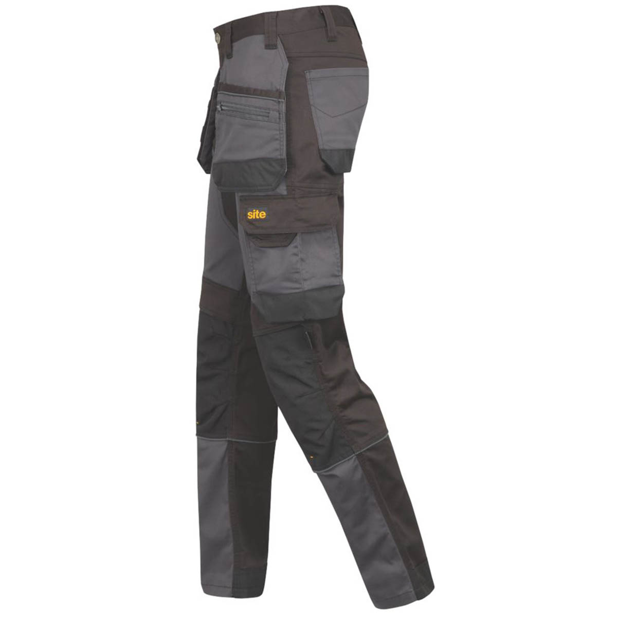 Site Work Trousers Mens Slim Fit Grey Black Multi Pockets Stretch 34"W 32"L - Image 4