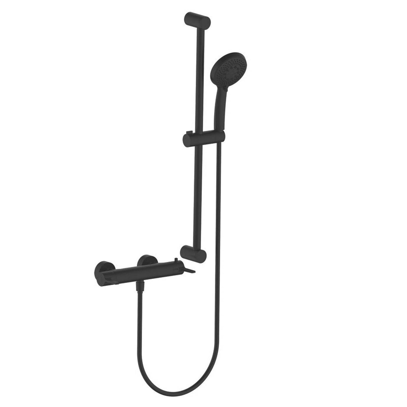 Mixer Shower Kit Thermostatic Matt Black 3 Spray Pattern Round Rear Fed Exposed - Image 1