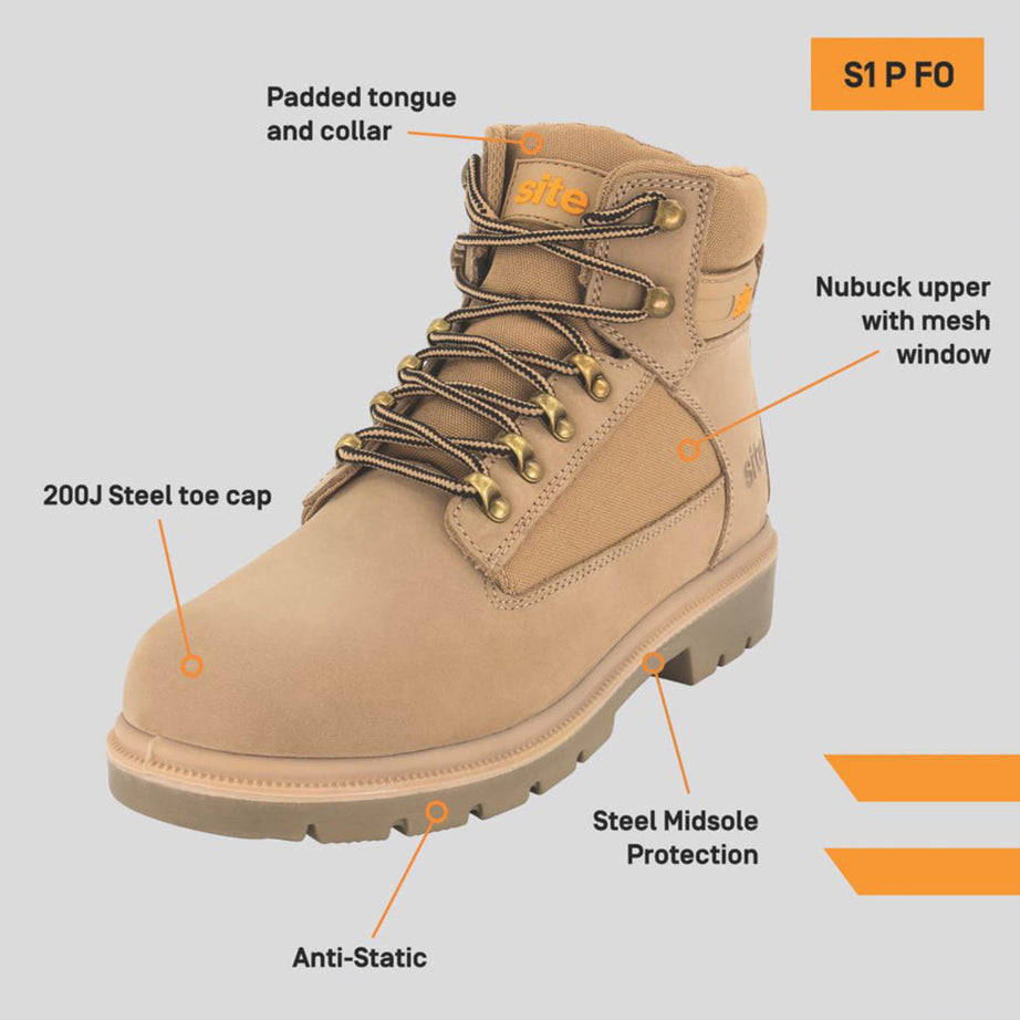 Site Safety Boots Mens Standard Fit Stone Leather Steel Toe Work Shoes Size 10 - Image 3