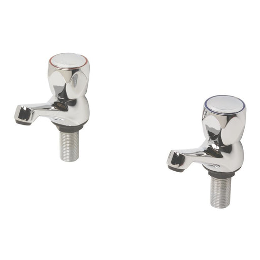 Swirl Basin Pillar Taps Chrome Full Turn Brass Bathroom Hot Cold Pair Classic - Image 1