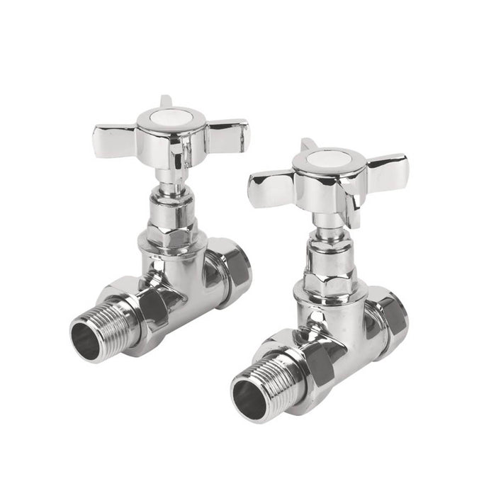 Towelrads Designer Radiator Valves Chrome Straight Manual 15mm x 1/2" 2 Pack - Image 1