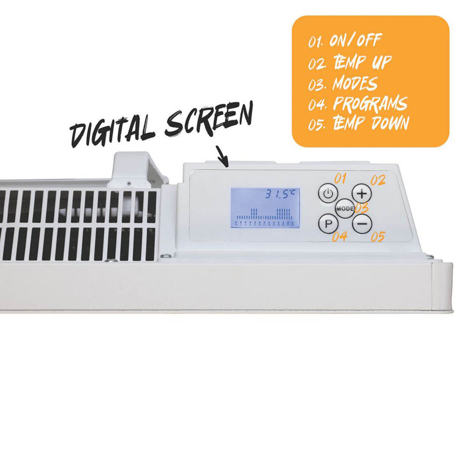 TCP Convection Panel Heater Wall Mounted 2000W Programmable Timer White - Image 3
