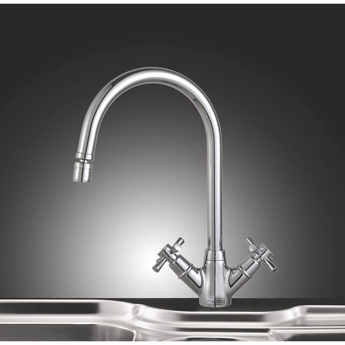 Franke Kitchen Tap Mono Mixer Chrome Swivel Spout Double Lever Cross Head - Image 2