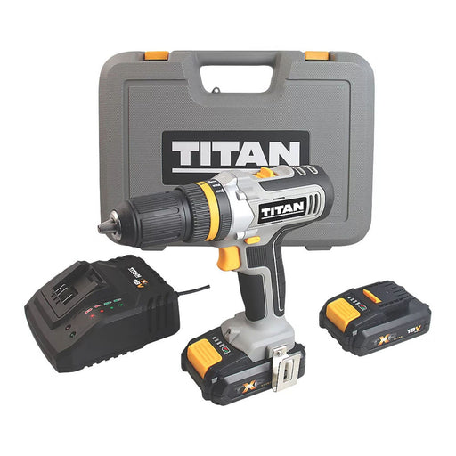 Titan Combi Drill Driver Set Cordless 18V 2Ah Li-Ion Batteries Charger Case - Image 1