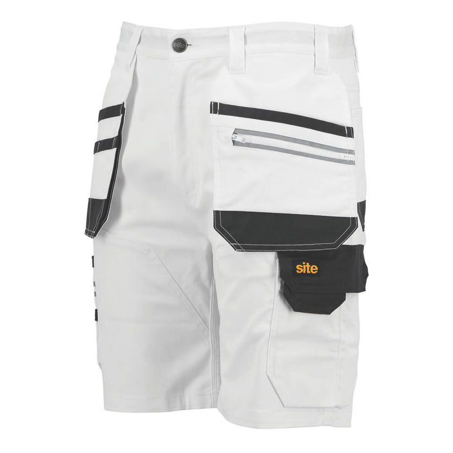 Site Mens Work Shorts 9 Pockets White Grey Stretch Breathable Durable 40" W - Image 1