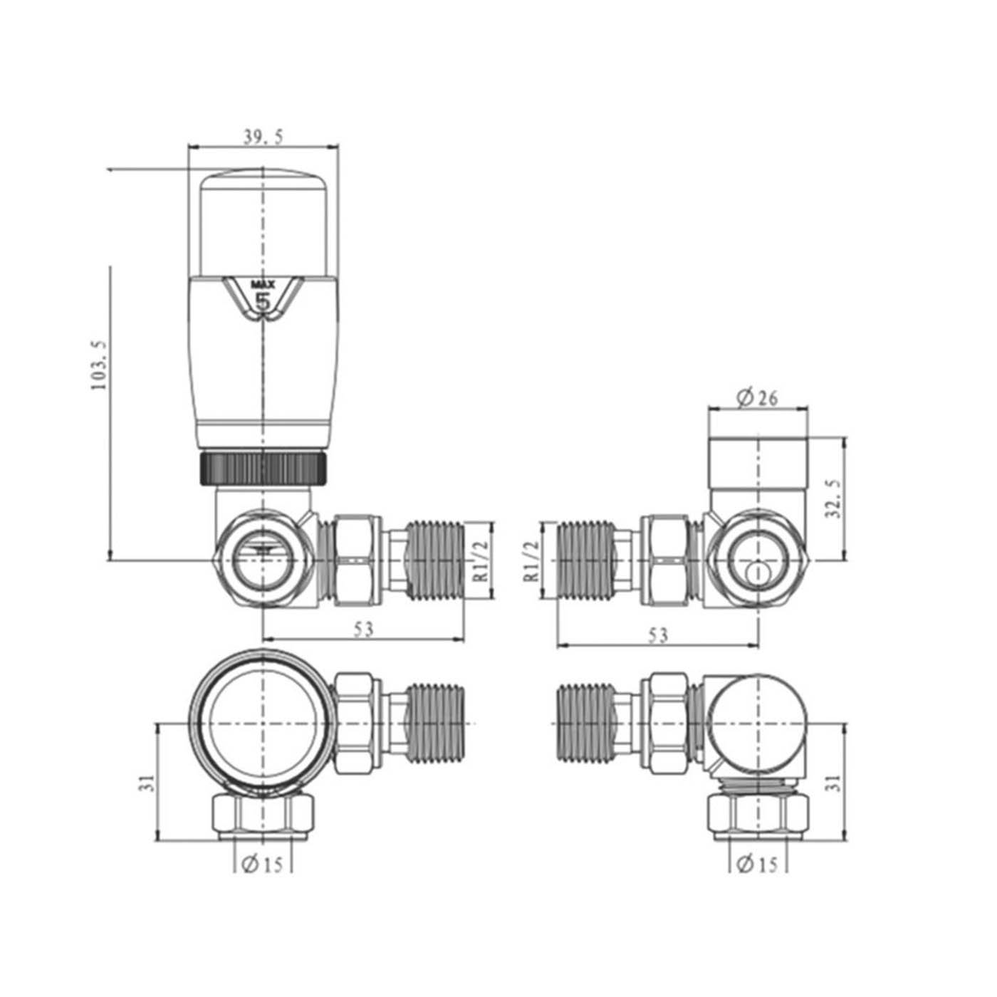 Reina Thermostatic Radiator Valve & Lockshield Modal TRV 15mmx15mm Anthracite - Image 4