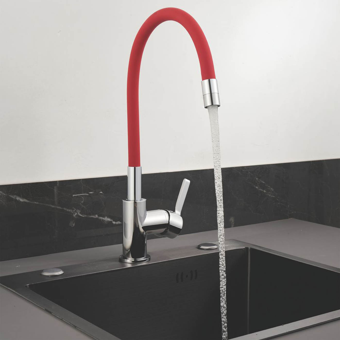 Piasa   Pull-Out Spray Mixer Kitchen Tap Chrome & Red - Image 3