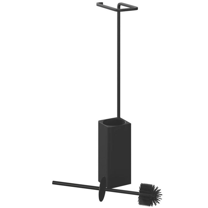 Bathroom Toilet Brush Rubber Bristles Roll Holder Steel Matt Black Modern - Image 2