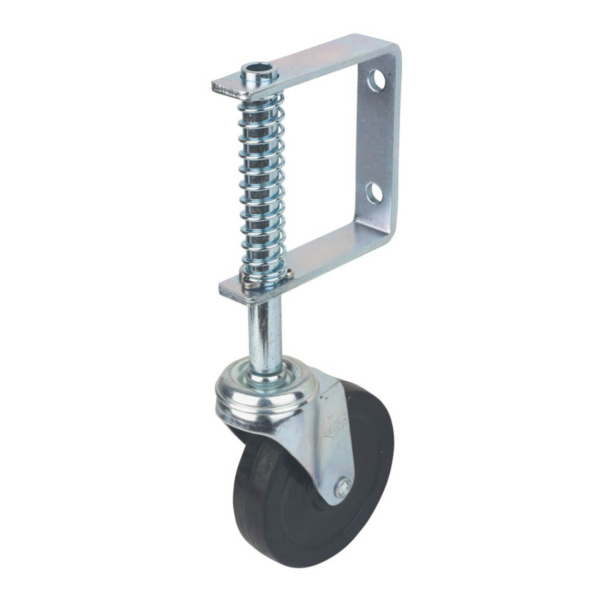GateMate Gate Wheel Spring Loaded Medium Duty Unbraked 100mm Silver Zinc Plated - Image 1