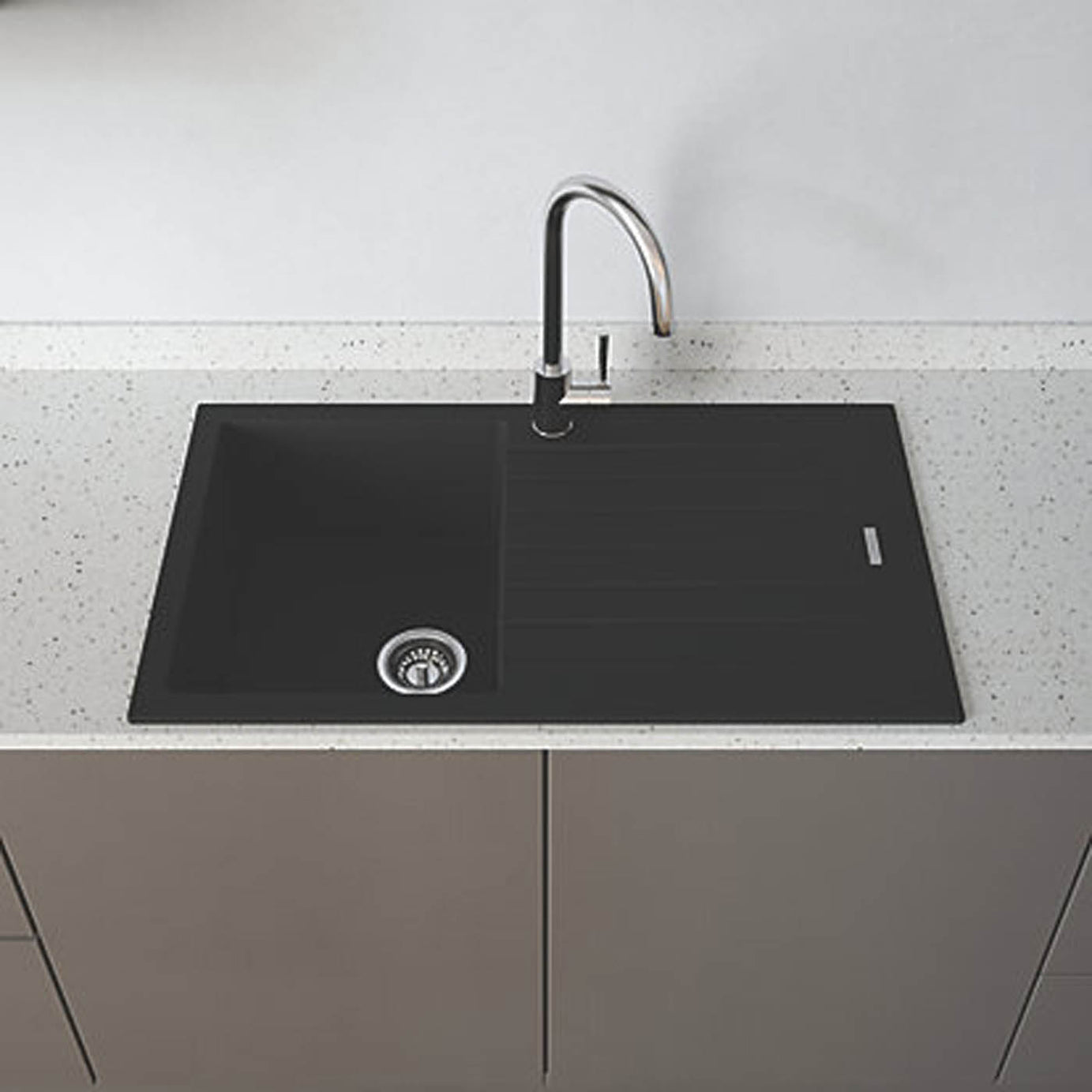 Carysil TD100-MB 1 Bowl Granite Composite Kitchen Sink Midnight Black Reversible 860mm x 500mm - Image 4