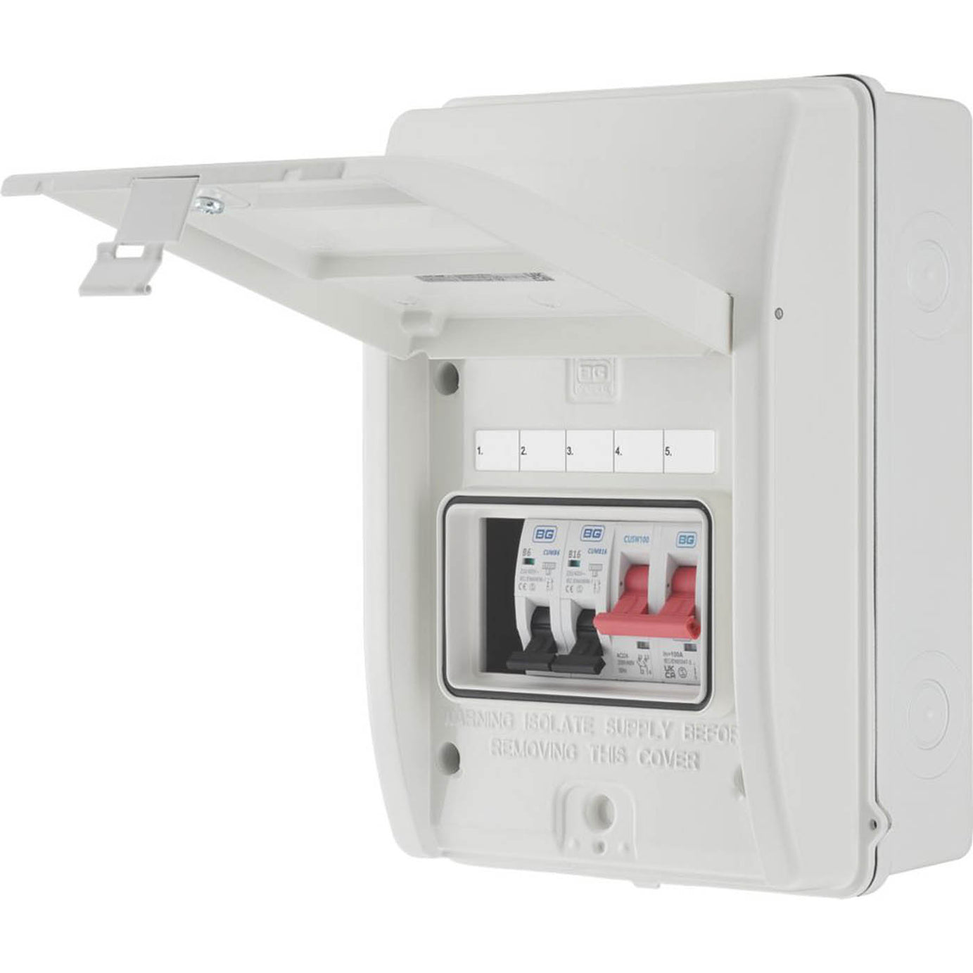 BG Garage Consumer Unit 3 Way 100A Part Populated 5 Module B MCBs Fuse Board - Image 1
