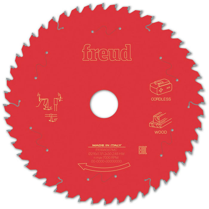 Circular Saw Blade Wood F03FS10062 Fine Clean Cut Low Kickback 216 x 30mm 48T - Image 1