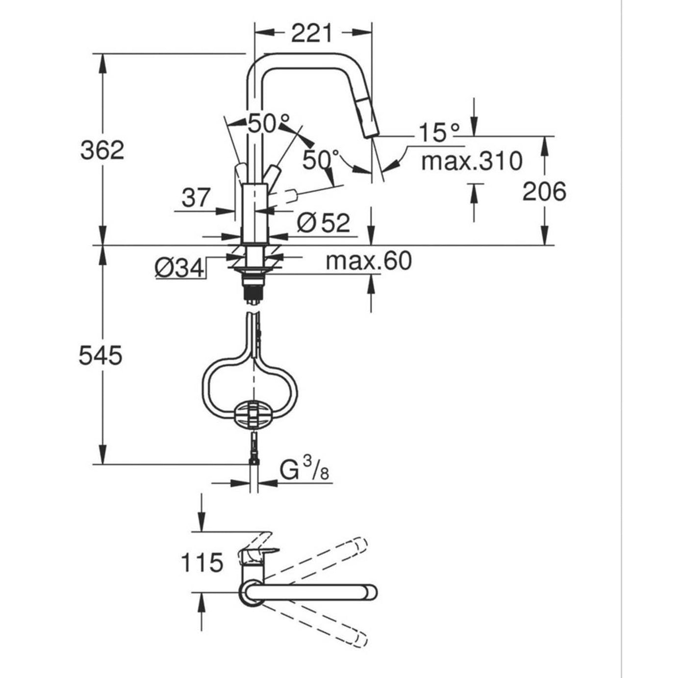 Grohe Kitchen Sink Tap Mono Mixer Matt Black Single Lever Pull Out Faucet - Image 3