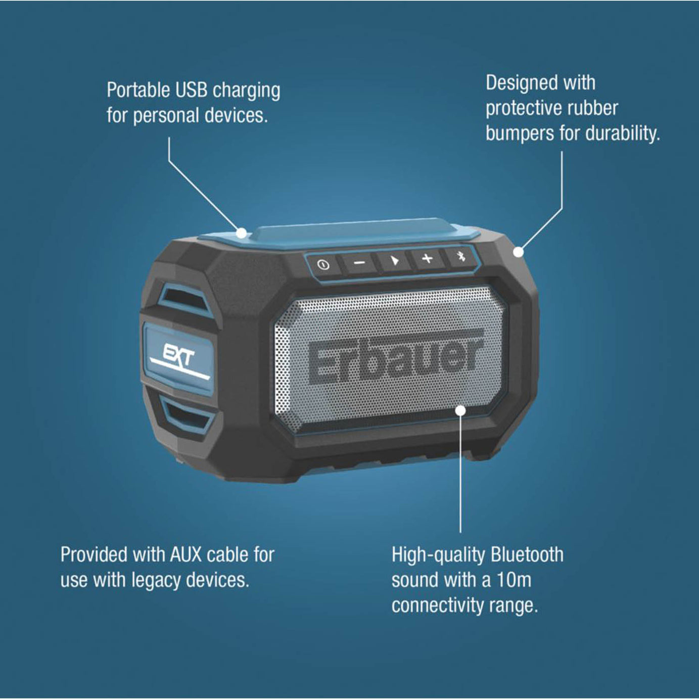Erbauer Cordless Bluetooth Speaker ERI1109RDI 18V Li-Ion EXT Body Only - Image 3