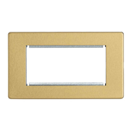 Modular Faceplate Wall Plate 4-Module Brushed Brass Screwless Flat Profile - Image 1