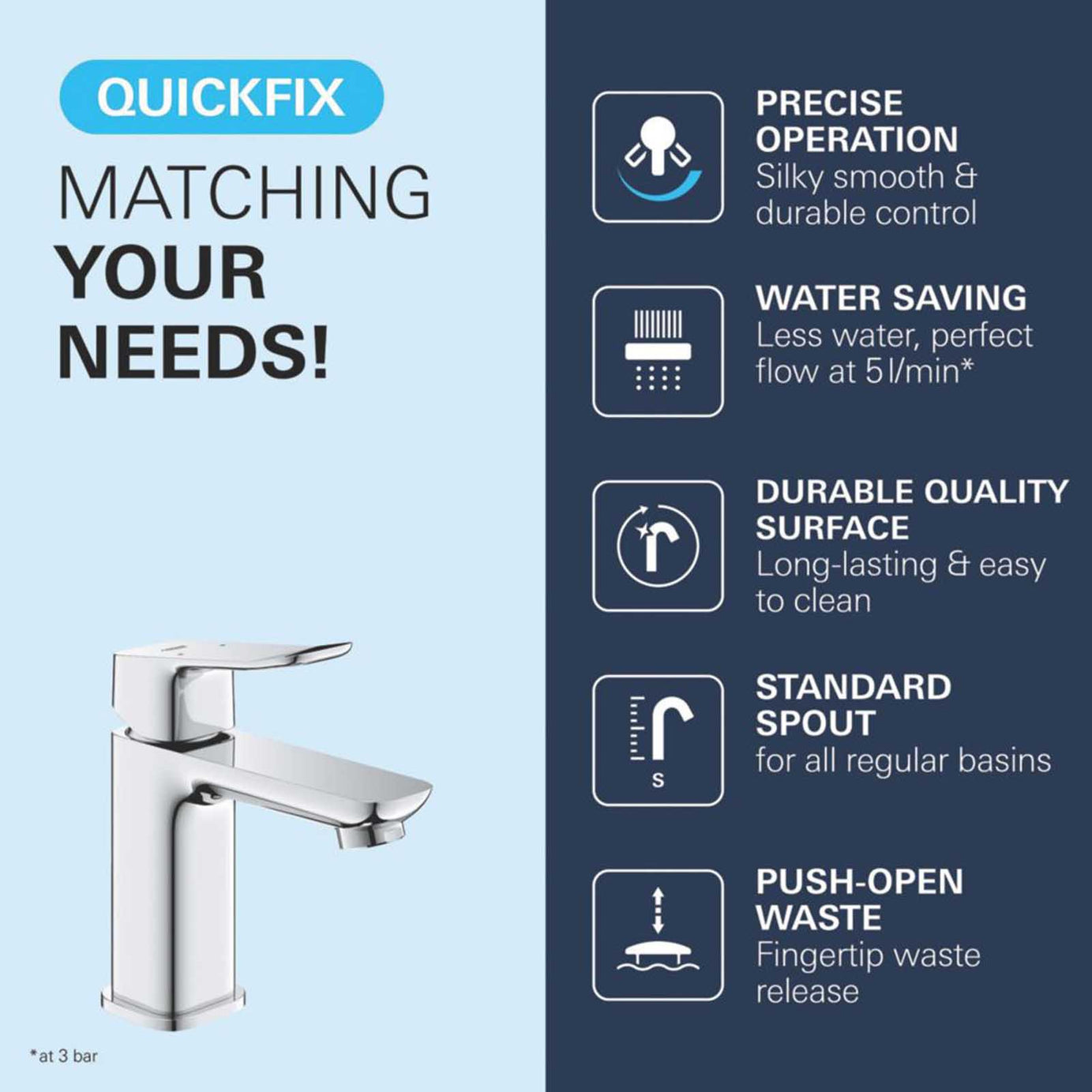 Grohe Bathroom Basin Tap Mono Mixer Chrome Single Lever Clicker Waste Faucet - Image 4