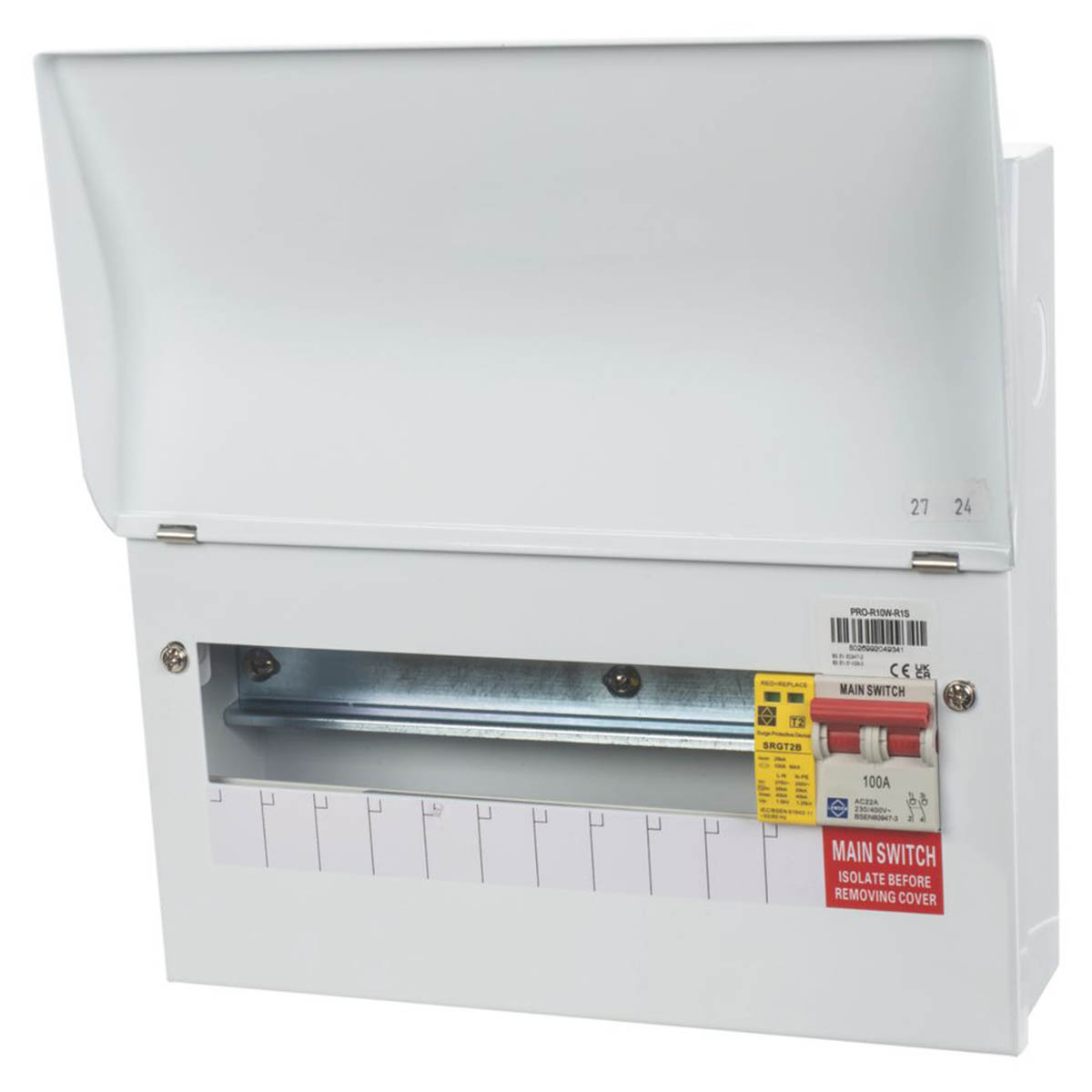 Lewden Consumer Unit Type 2 SPD 100A Main Switch PRO-R10W-R1S 13-Module 10-Way - Image 1