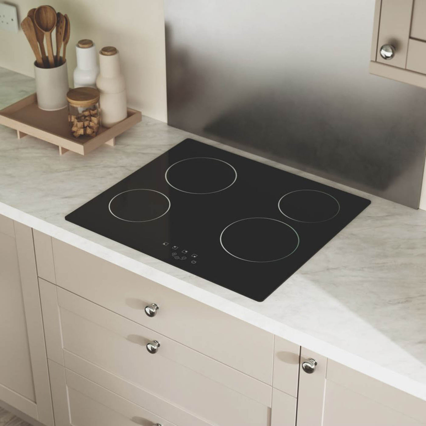 Ceramic Hob Electric Black 4 Zone Touch Control Built-In Glass Modern 590mm - Image 1