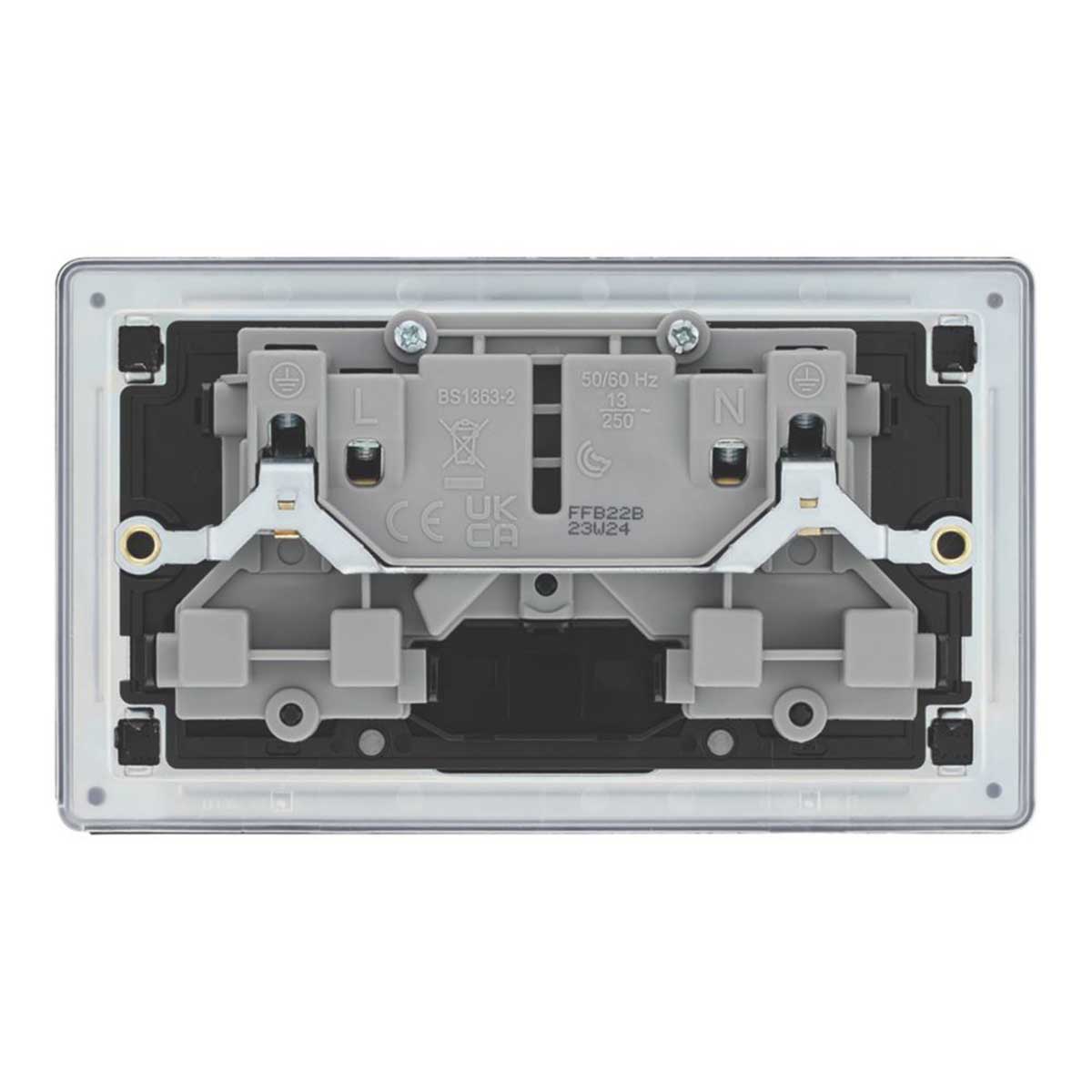 Switched Wall Socket 13A 2-Gang DP Matt Black With Black Inserts Flat 5 Pack - Image 3