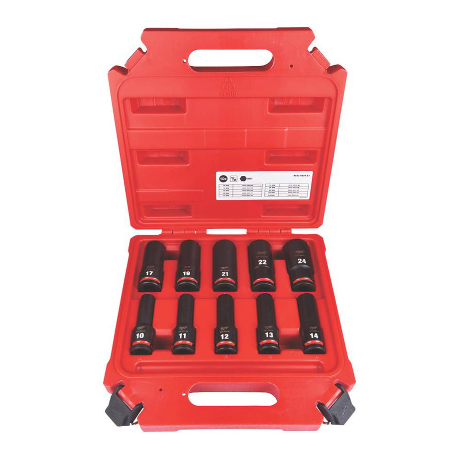 Milwaukee Impact Deep Socket Set Chrome Molybdenum Steel 1/2" 10-24mm Pack Of 10 - Image 2