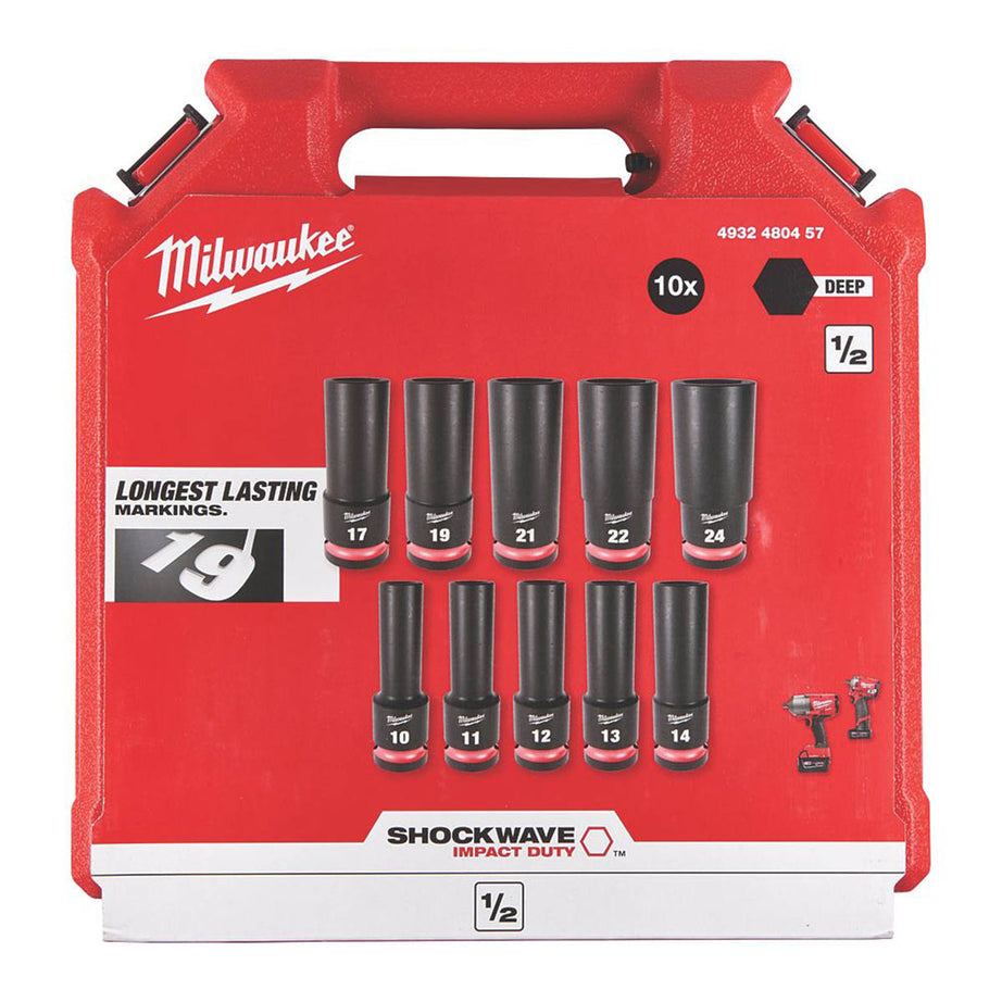 Milwaukee Impact Deep Socket Set Chrome Molybdenum Steel 1/2" 10-24mm Pack Of 10 - Image 3