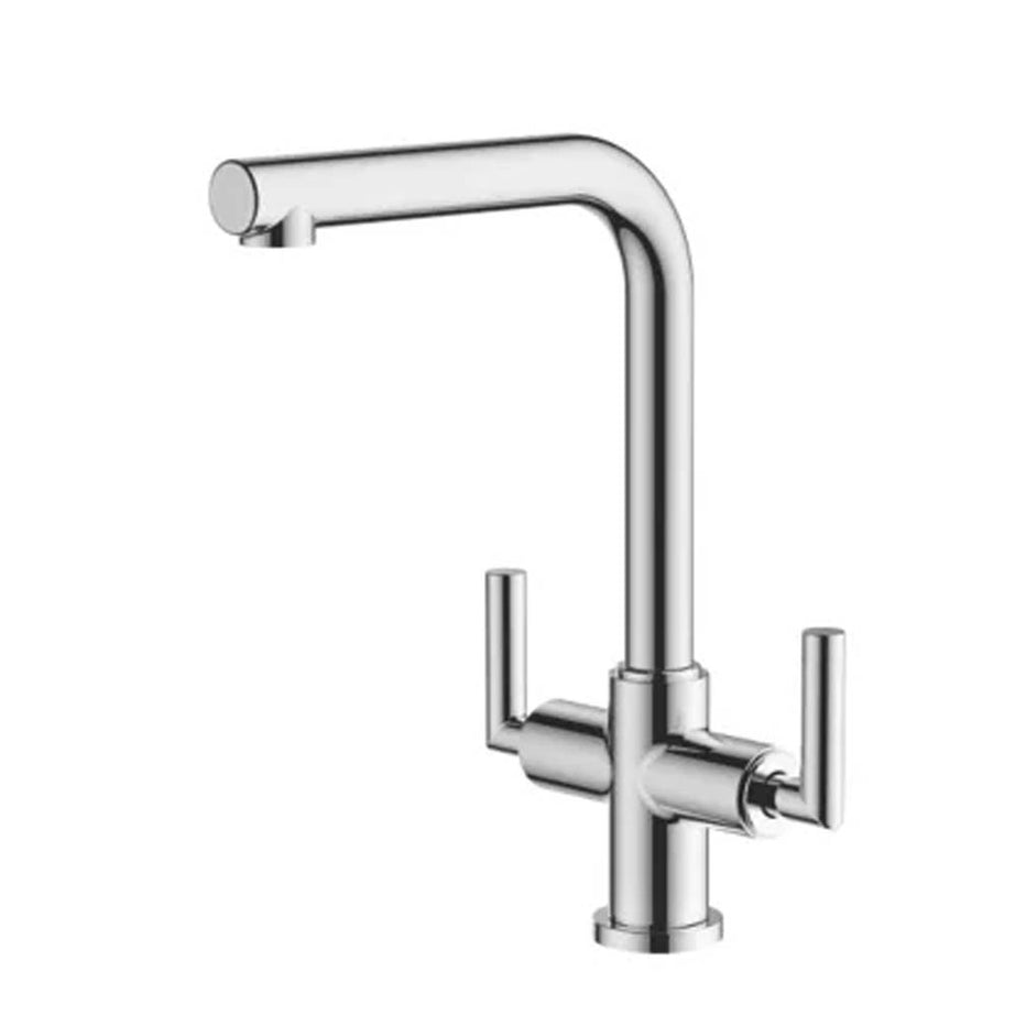 Kitchen Tap Mono Mixer Chrome Double Lever 1/4 Turn Swivel Spout Modern Faucet - Image 1