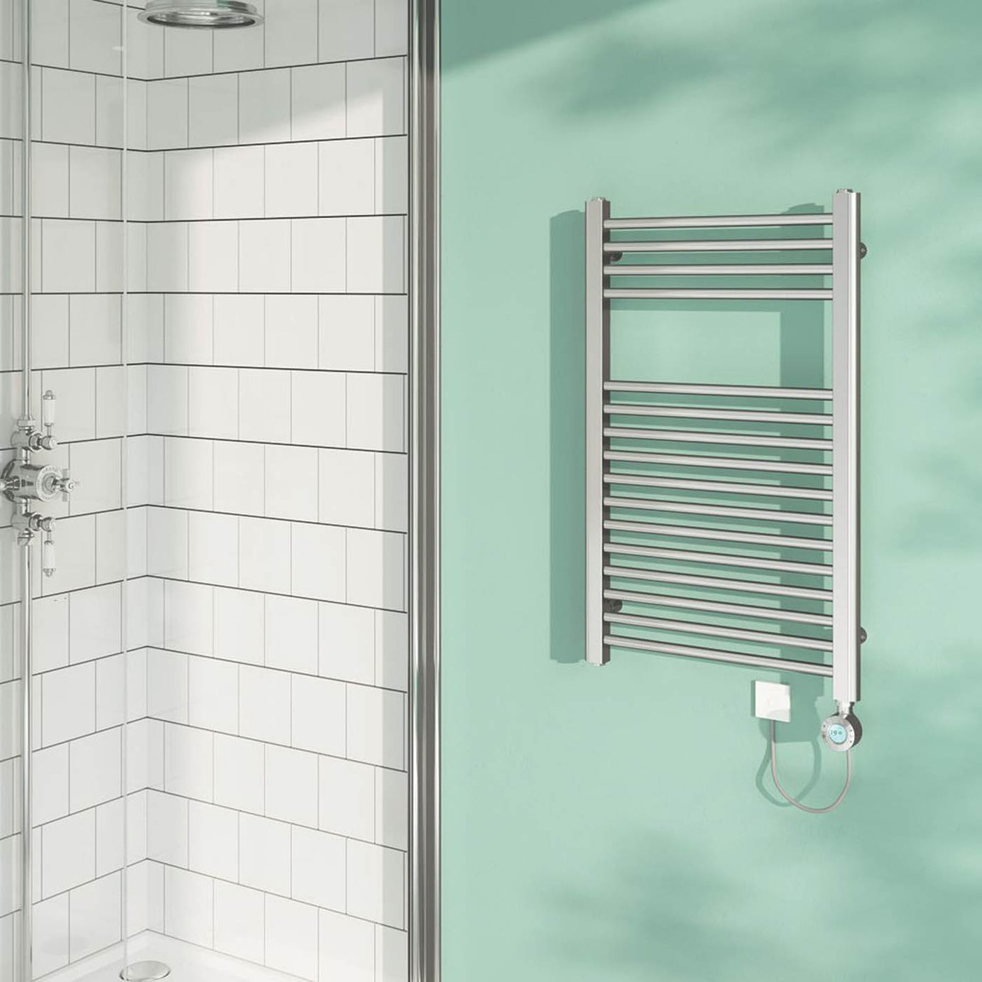 Flomasta Electric Towel Rail Radiator Chrome Flat Bathroom Warmer 80x50cm - Image 2
