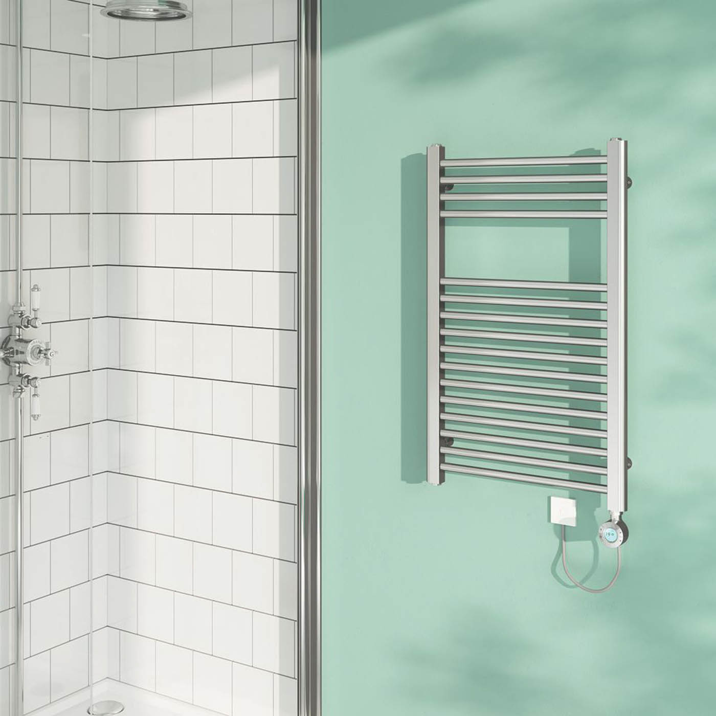 Flomasta Electric Towel Rail Radiator Chrome Flat Bathroom Warmer 80x50cm - Image 2