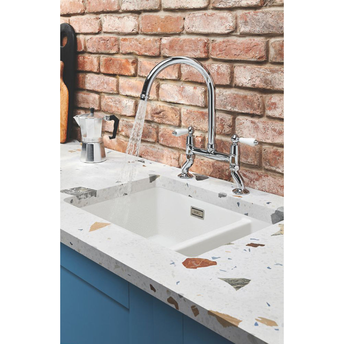 Kitchen Mixer Tap Chrome Dual-Lever Swivel Spout Tall Swan Neck Traditional - Image 3