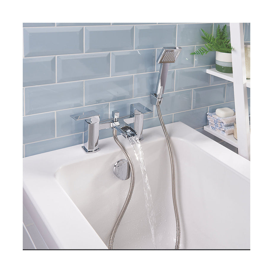 Bristan Bath Filler Tap Shower Mixer Waterfall Chrome Double Lever Square Head - Image 2
