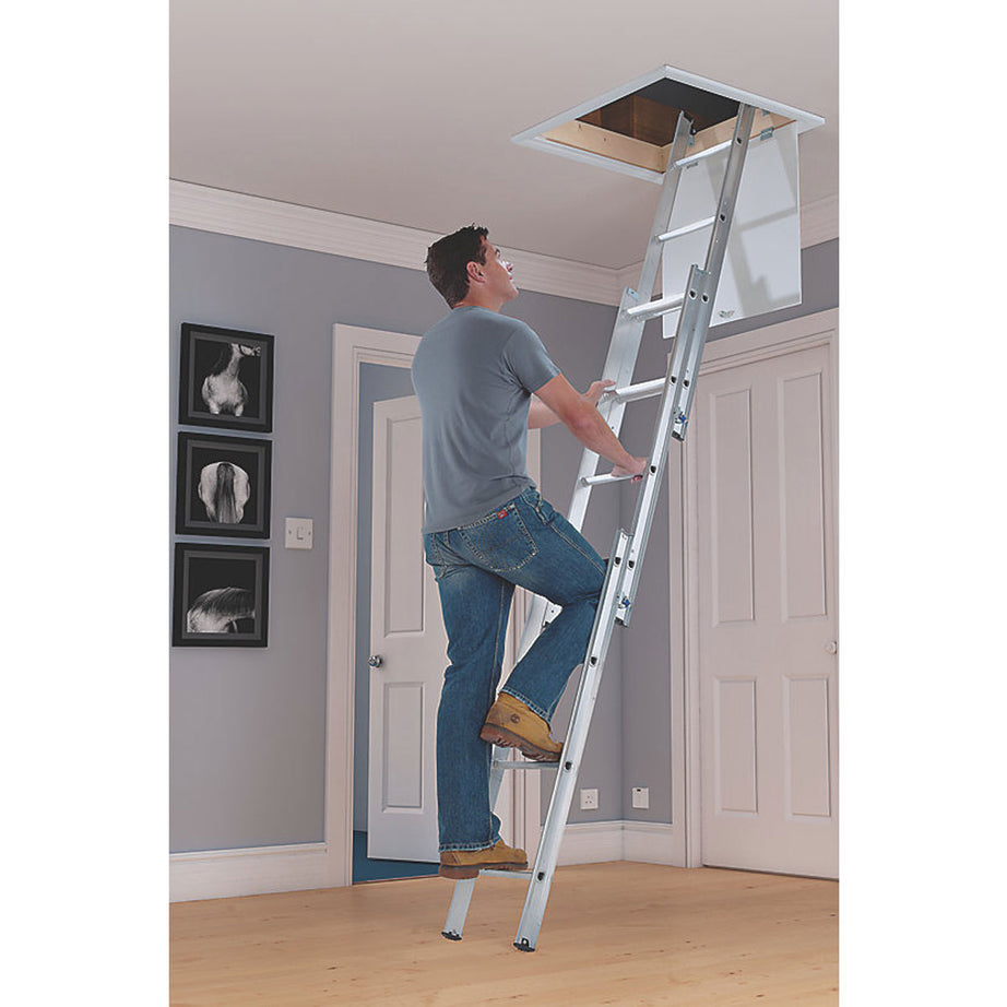 Loft Ladder Aluminium 3 Section Folding Attic Stairs Anti Slip Indoor 3.12m - Image 2